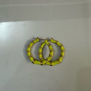 Bright Neon Yellow and Gold Hoop Earrings